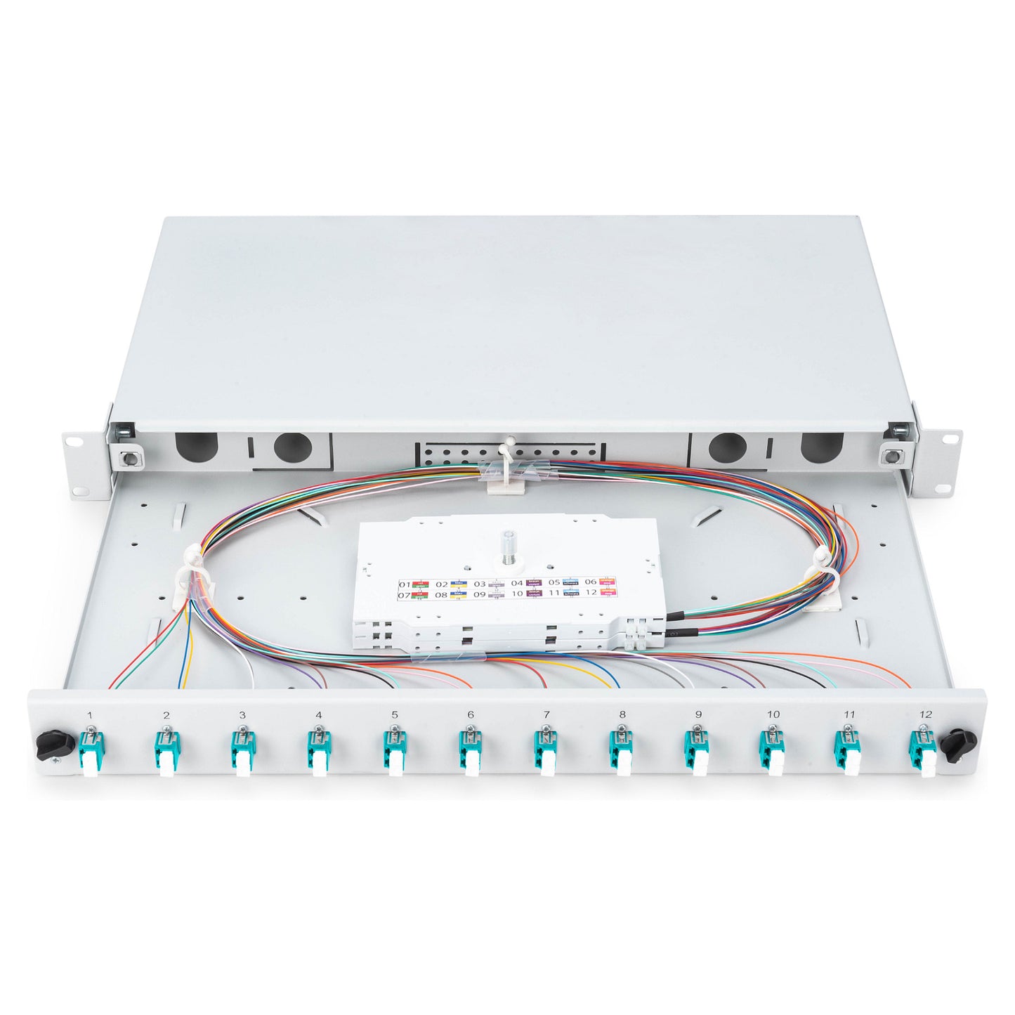 DIGITUS LWL Spleißbox 1HE bestückt 12x LC DX OM3 grau