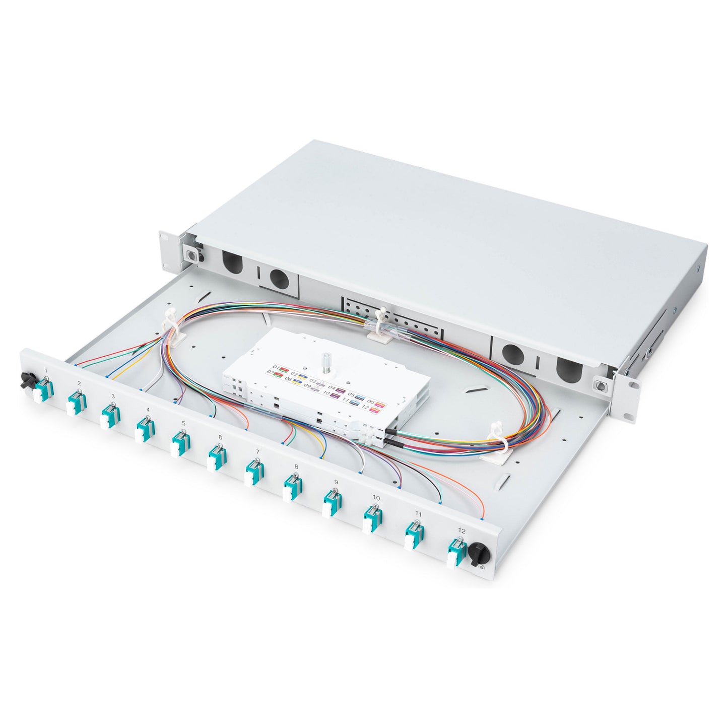 DIGITUS LWL Spleißbox 1HE bestückt 12x LC DX OM3 grau