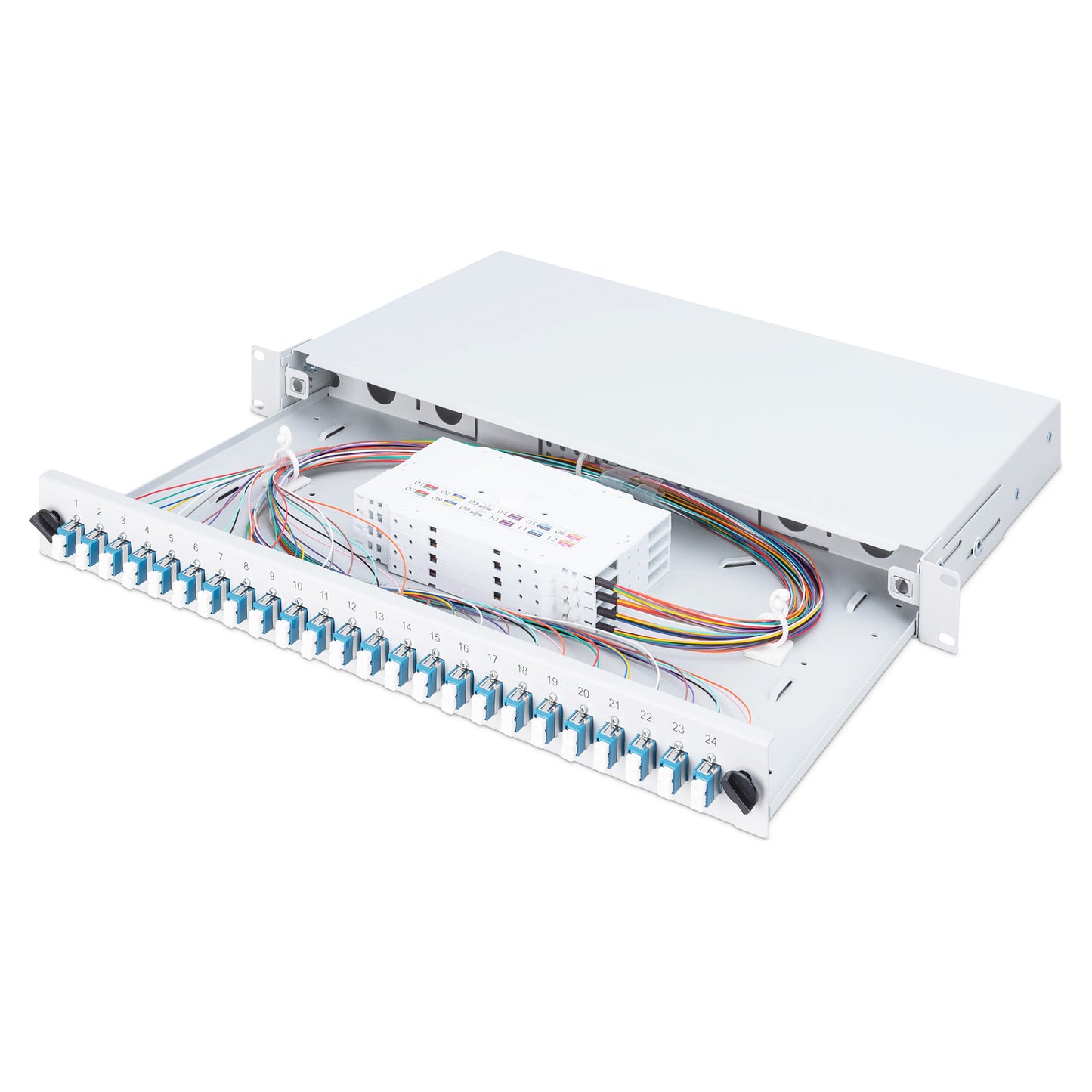 DIGITUS LWL Spleißbox 1HE bestückt 24x LC DX OM4 grau