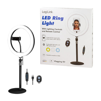 Logilink Smartphone-Ringlicht-Stativ m. Fernauslöser.DM 25cm