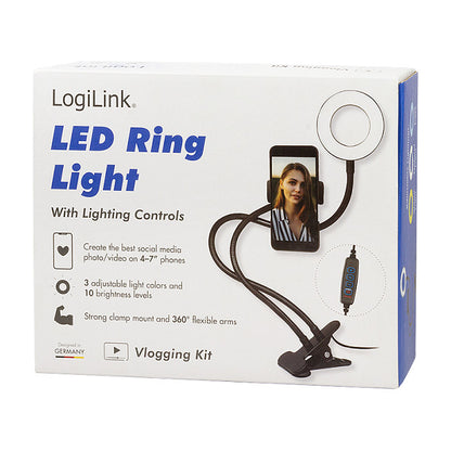 Logilink Smartphone-Ringlicht-Klemmhalterung. DM 8.5cm