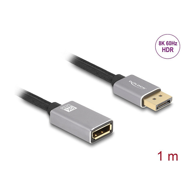 DELOCK DisplayPort Verlngerungskabel 8K 60 Hz 1 m grau Metall ohne Einrastfunktion