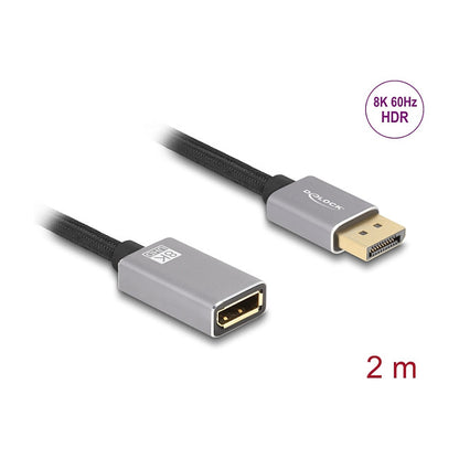 DELOCK DisplayPort Verlngerungskabel 8K 60 Hz 2 m grau Metall ohne Einrastfunktion