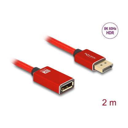 DELOCK DisplayPort Verlngerungskabel 8K 60 Hz 2 m rot Metall ohne Einrastfunktion
