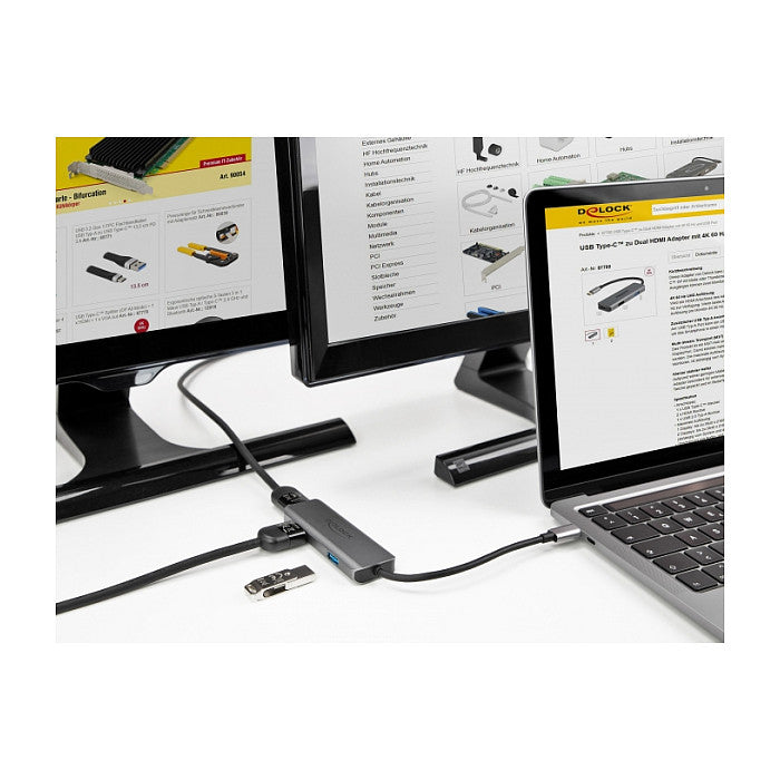 DELOCK USB Type-C zu Dual HDMI Adapter mit 4K 60Hz und USB Port
