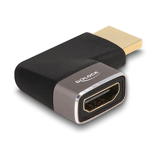 DELOCK HDMI Adapter Stecker zu Buchse 90 links gewinkelt 8K 60 Hz grau Metall