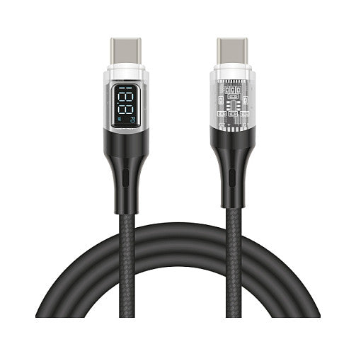 DELOCK USB 2.0 Daten- und Schnellladekabel USB Type-C Stecker zu Stecker PD 3.0 100 W mit Leistungsanzeige transparent 2m