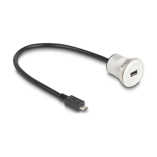 USB 2.0 Micro-B Einbaubuchse mit Kabelpeitsche Stecker 30 cm Aluminium