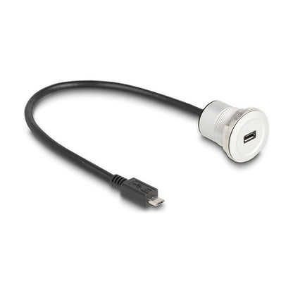 USB 2.0 Micro-B Einbaubuchse mit Kabelpeitsche Stecker 30 cm Aluminium