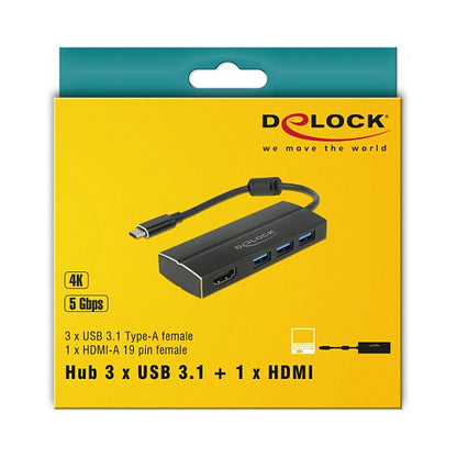 DELOCK USB 3.1 Gen 1 Adapter USB Type-C zu 3 x USB 3.0 Typ-A Hub + 1 x HDMI DP Alt Mode 4K 30 Hz