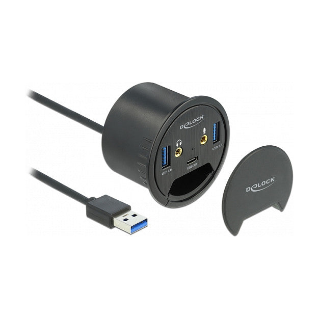 DELOCK 3 Port Tisch-Hub 1x USB Type-C und 2x USB Typ-A + HD-Audio Ports