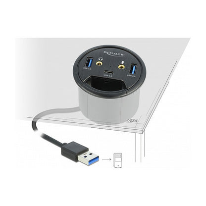 DELOCK 3 Port Tisch-Hub 1x USB Type-C und 2x USB Typ-A + HD-Audio Ports