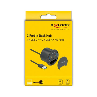 DELOCK 3 Port Tisch-Hub 1x USB Type-C und 2x USB Typ-A + HD-Audio Ports