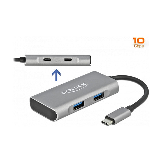 DELOCK Externer USB 3.2 Gen 2 USB Type-C Hub mit 2 x USB Typ-A und 2 x USB Type-C