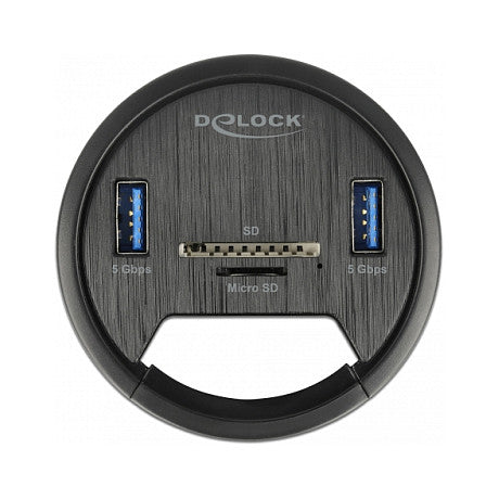 DELOCK 2 Port Tisch-Hub 2x SuperSpeed USB Typ-A und Card Reader fur SD und Micro