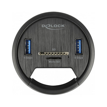 DELOCK 2 Port Tisch-Hub 2x SuperSpeed USB Typ-A und Card Reader fur SD und Micro