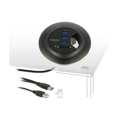 DELOCK Tisch-Hub 3 Port USB 3.0 + 2 Slot SD Card Reader