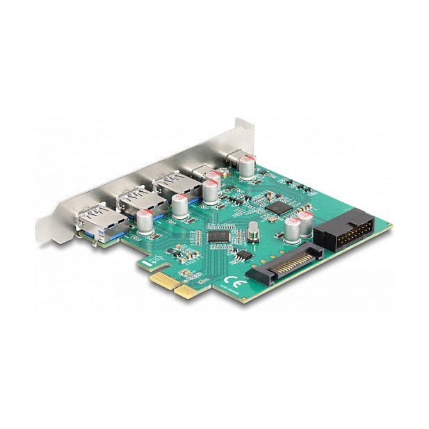 DELOCK USB 5 Gbps PCI Express x1 Karte zu 3 x extern Typ-A + 2 x extern USB Type-C Buchse und 1 x intern 19 Pin USB Pfostenstecker