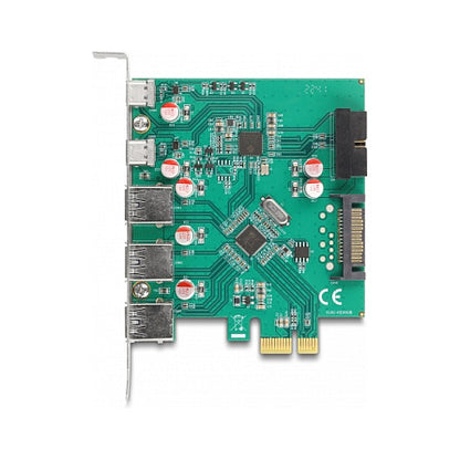 DELOCK USB 5 Gbps PCI Express x1 Karte zu 3 x extern Typ-A + 2 x extern USB Type-C Buchse und 1 x intern 19 Pin USB Pfostenstecker