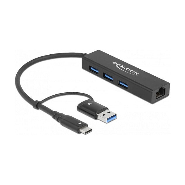 DELOCK 3 Port USB 3.2 Gen 1 Hub + Gigabit LAN mit USB Type-C oder USB Typ-A Anschluss