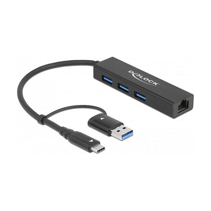DELOCK 3 Port USB 3.2 Gen 1 Hub + Gigabit LAN mit USB Type-C oder USB Typ-A Anschluss