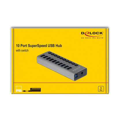 DELOCK Externer SuperSpeed USB Hub mit 10 Ports + Schalter