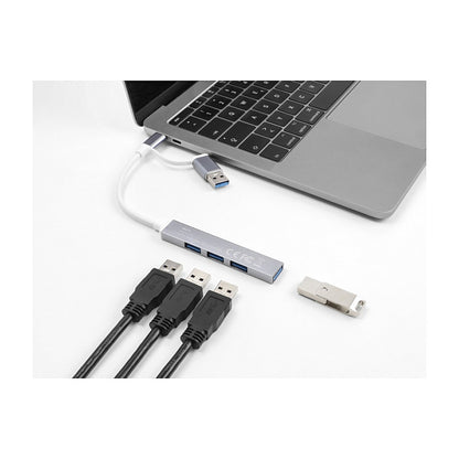 DELOCK 4 Port Slim USB Hub mit USB Type-C oder USB Typ-A zu 3 x USB 2.0 Typ-A Buchse + 1 x USB 5 Gbps Typ-A Buchse