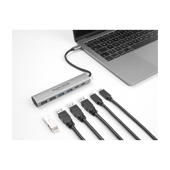 DELOCK 6 Port USB Hub mit 4 x USB Typ-A Buchse und 2 x USB Type-C Buchse