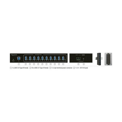 Externer Industrie Hub 10 x USB 5 Gbps Typ-A mit 20 kV ESD Schutz
