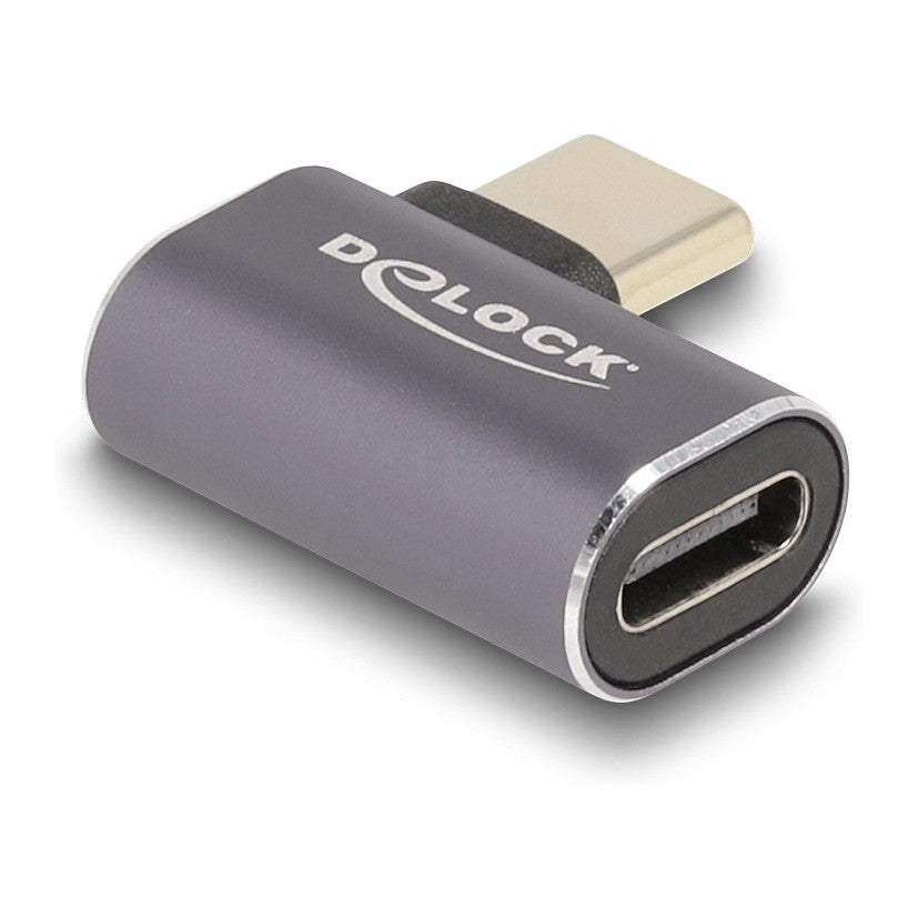 DELOCK USB Adapter 40 Gbps USB Type-C PD 3.0 100 W Stecker zu Buchse gewinkelt links / rechts 8K 60 Hz Metall