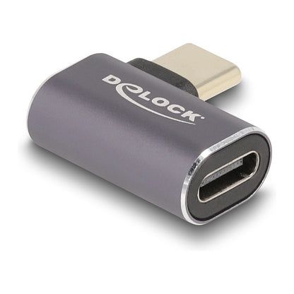 DELOCK USB Adapter 40 Gbps USB Type-C PD 3.0 100 W Stecker zu Buchse gewinkelt links / rechts 8K 60 Hz Metall