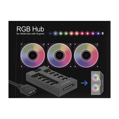 DELOCK RGB Hub fur ARGB LEDs mit 10 Ports
