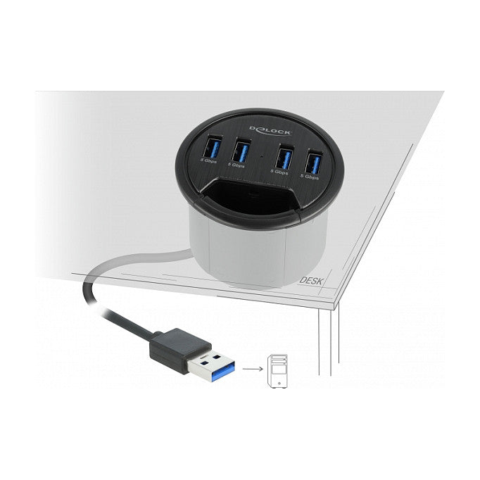 DELOCK 4 Port Tisch-Hub mit 4x SuperSpeed USB Typ-A Port