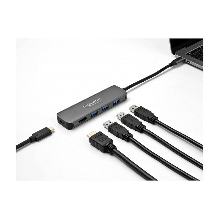 DELOCK 3 Port USB Hub und 4K HDMI Ausgang mit USB Type-C Anschluss und PD 85 Watt