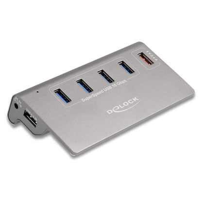 DELOCK USB 10 Gbps Hub mit 4 USB Typ-A Ports + 1 Schnellladeport inkl. Netzteil