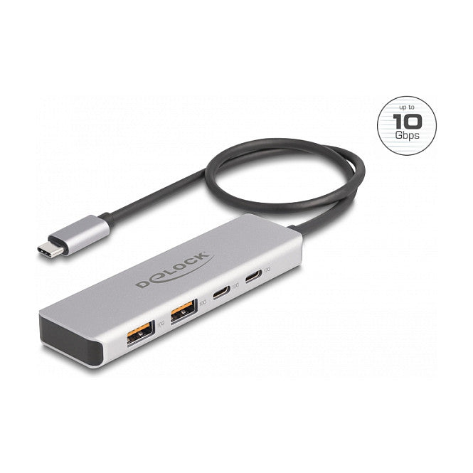 DELOCK USB 10 Gbps USB Type-C Hub mit 2 x USB Typ-A und 2 x USB Type-C mit 35cm Anschlusskabel