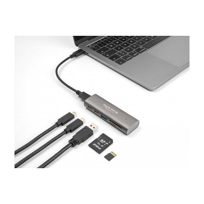 DELOCK 3 Port USB 10 Gbps Hub inklusive SD und Micro SD Card Reader mit USB Type-C Anschluss