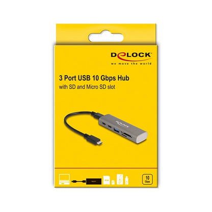 DELOCK 3 Port USB 10 Gbps Hub inklusive SD und Micro SD Card Reader mit USB Type-C Anschluss