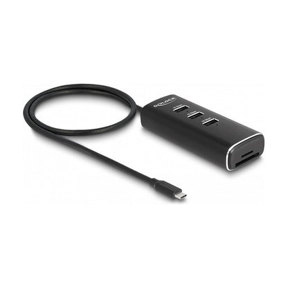 DELOCK 3 Port USB 10 Gbps Hub inklusive SD und Micro SD Card Reader mit USB Type-C Anschluss 60cm Kabel und Schalter fur jeden Port