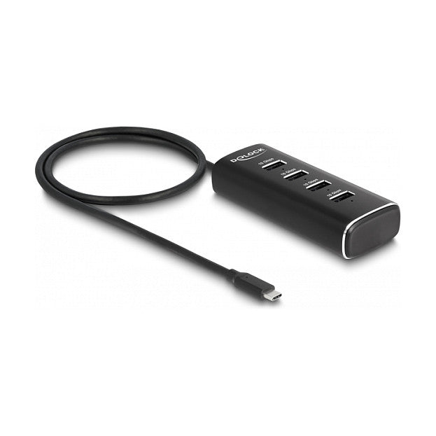 DELOCK 4 Port USB 10 Gbps Hub mit USB Type-C Anschluss 60cm Kabel und Schalter fur jeden Port
