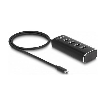 DELOCK 4 Port USB 10 Gbps Hub mit USB Type-C Anschluss 60cm Kabel und Schalter fur jeden Port