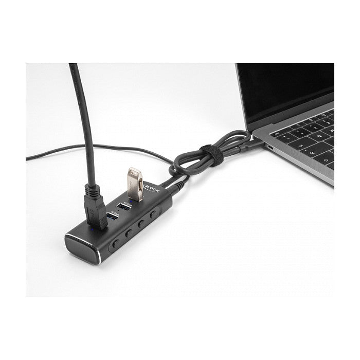 DELOCK 4 Port USB 10 Gbps Hub mit USB Type-C Anschluss 60cm Kabel und Schalter fur jeden Port