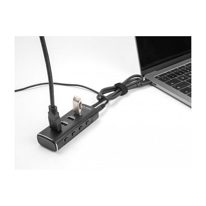 DELOCK 4 Port USB 10 Gbps Hub mit USB Type-C Anschluss 60cm Kabel und Schalter fur jeden Port