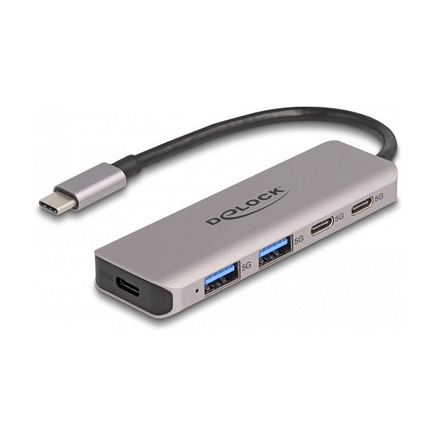 DELOCK USB 5 Gbps 2 Port USB Type-C und 2 Port Typ-A Hub mit USB Type-C Anschluss