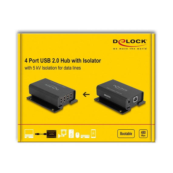 DELOCK 4 Port USB 2.0 Isolator Hub mit 5 kV Isolation fur Datenleitung