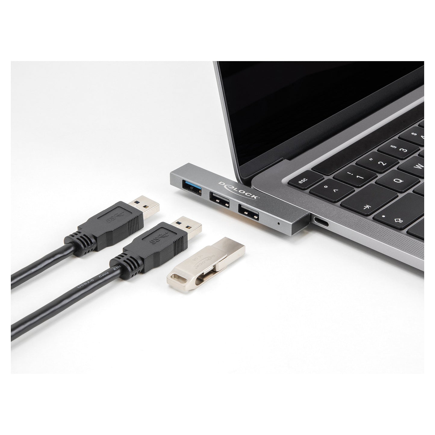 DELOCK 3 Port Slim USB Hub mit USB Type-C zu 1 x USB 10 Gbps USB Typ-A + 2 x USB 2.0 Typ-A