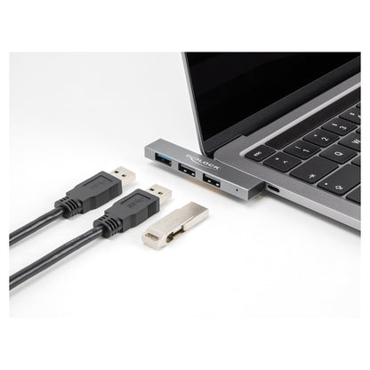 DELOCK 3 Port Slim USB Hub mit USB Type-C zu 1 x USB 10 Gbps USB Typ-A + 2 x USB 2.0 Typ-A