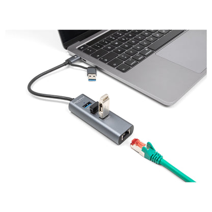 DELOCK 3 Port USB 5 Gbps Hub + Gigabit LAN mit USB Type-C oder USB Typ-A Anschluss im Metallgehuse