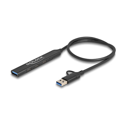 DELOCK 4 Port Slim USB Hub mit USB Type-C oder USB Typ-A zu 3 x USB 5 Gbps USB Type-C + 1 x USB 5 Gbps Typ-A