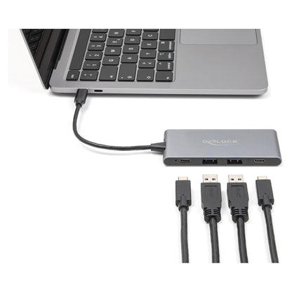 DELOCK 4 Port USB Type-C Hub mit 2 x USB Typ-A und 2 x USB Type-C 10 Gbps